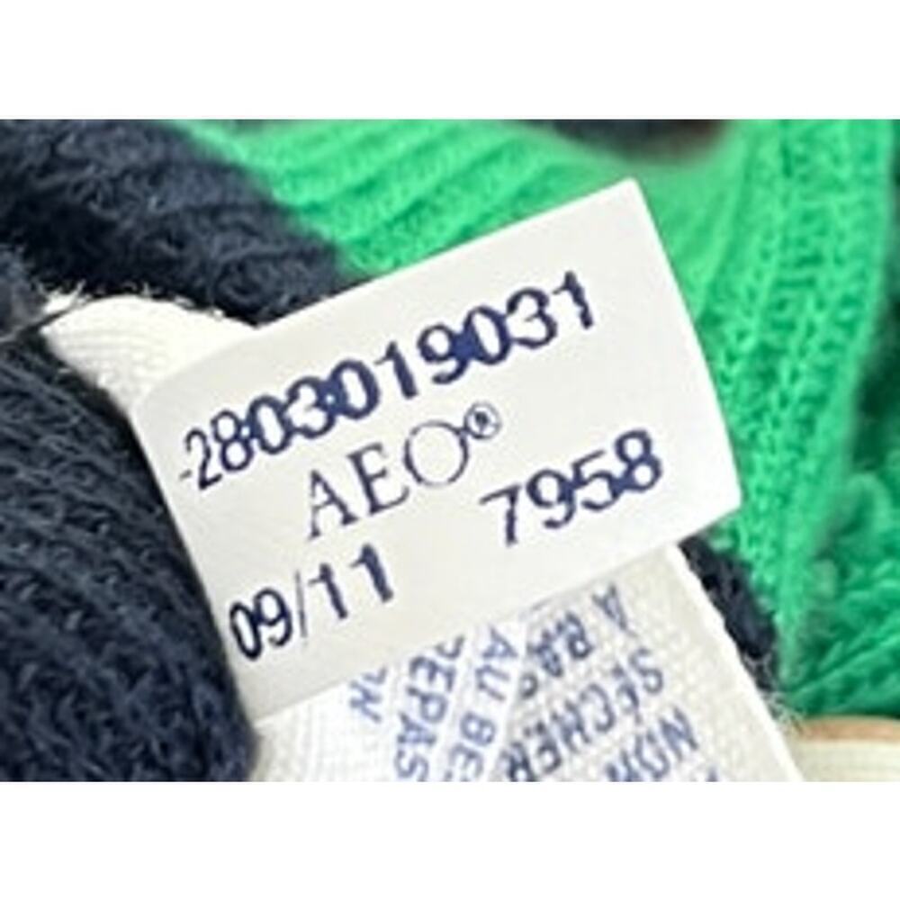 American Eagle Green Striped Waffle Thermal Long Sleeve Sz L Collegiate Preppy - Picture 6 of 8